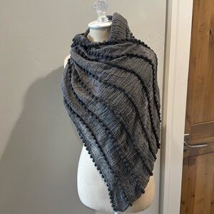 Pom Pom infinity Scarf Womens grey Crinkle lightweight Bohemian hippie festival